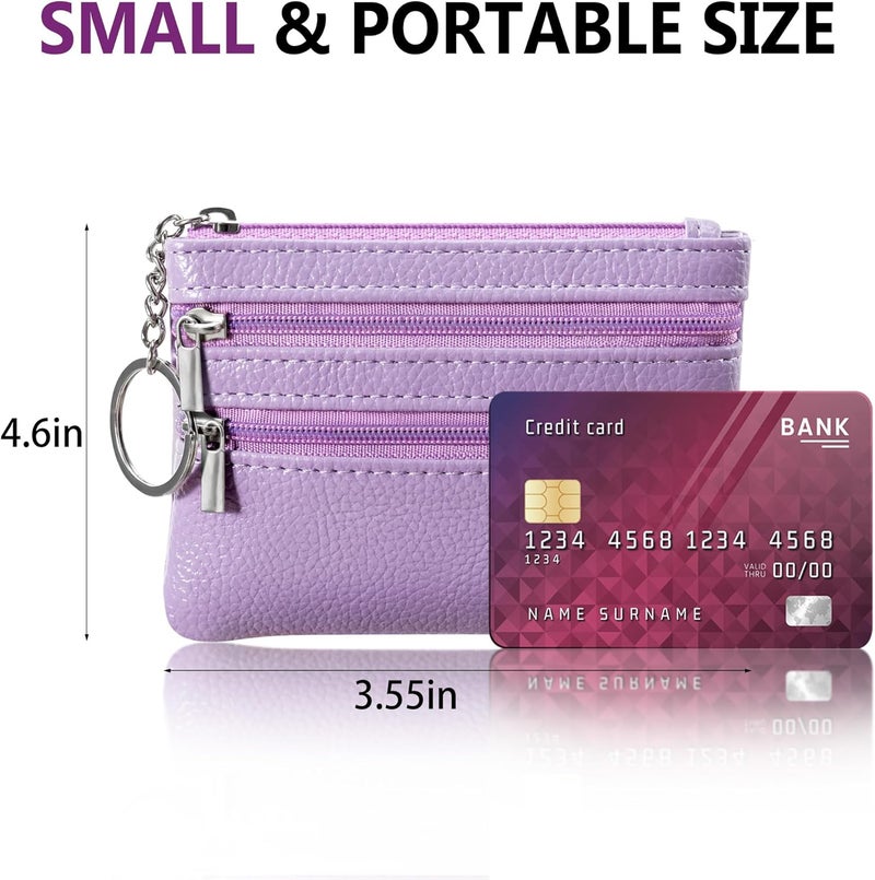 Chelmon 2 Pack Coin Purse Pouch Change Card Holder Small Wallet with Keychain for Women and Men (Light Purple & Light Purple) - Image 4